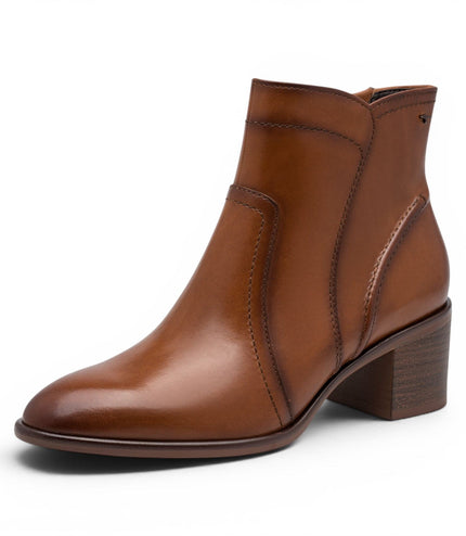 Tamaris Women's Brown Tan Leather Heeled Ankle Boots - 25313-47