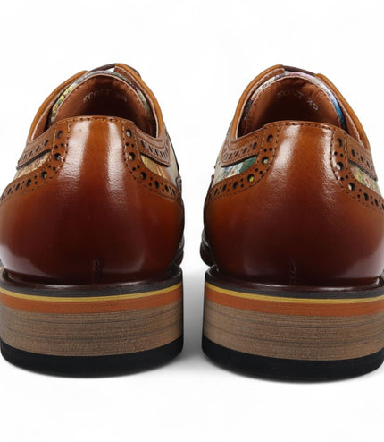 Justin Reess Men's Brown Leather Iconic Print Brogue Dress Shoes - Scott