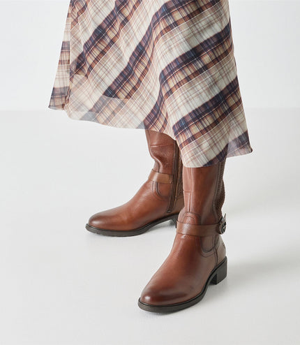 Tamaris Womens Cognac Brown Tan Leather Knee High Riding Boots