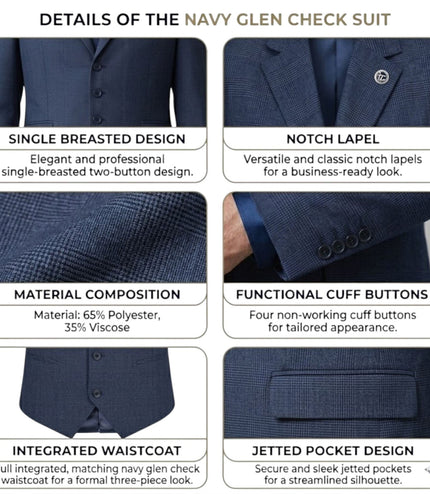 Women's Navy Three Piece Check Tailored Suit - TPW-52