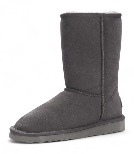 Women's Genuine Sheepskin Grey Suede Slip-On Ankle Winter Boots - Dusk