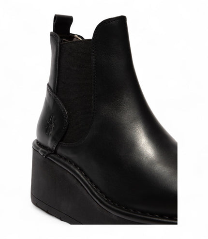 Fly London Womens Black Hely268 Chelsea Leather Ankle Pull-On Platform Comfort Boots