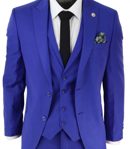Mens 3 Piece Royal Blue Tailored Fit Complete Suit Best Man Groom Prom Wedding