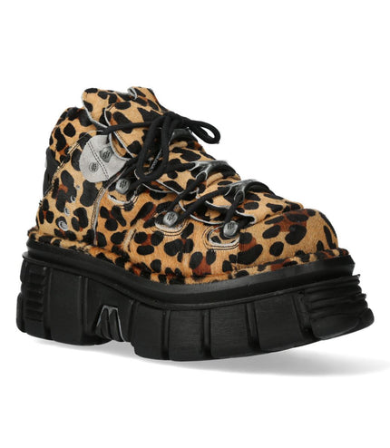 New Rock M-106-C192 Leopard Brown Leather Gothic Ankle Boots