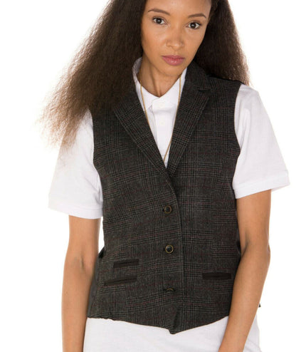 Womens Tweed 1920s Herringbone Charcoal Waistcoat