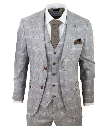 Mens Light Grey 3 Piece Velvet Trims Tailored Fit Suit