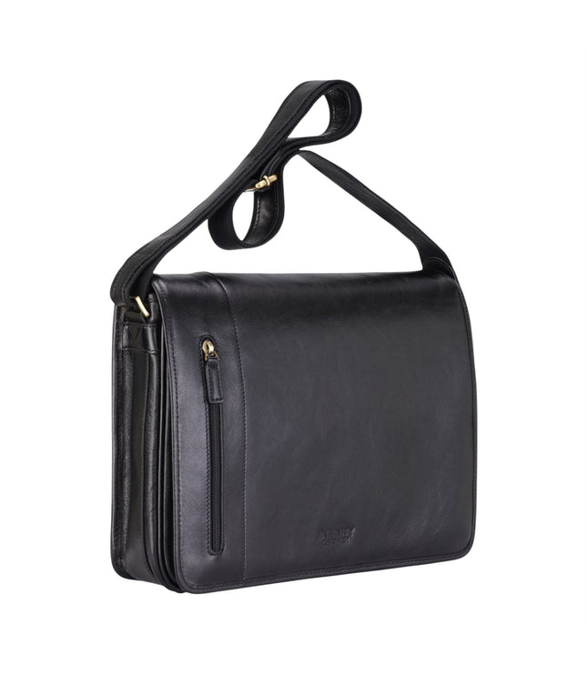 Genuine Leather Black Laptop Satchel Messenger Shoulder Bag - Astor