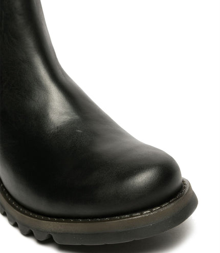 Fly London Womens Black Salv Chelsea Leather Ankle Casual Wedge Heel Boots