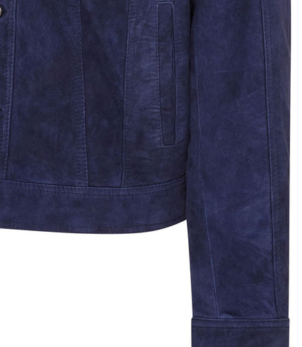 Mens Goat Suede Jeans Jacket Trucker Casual Denim Leather Shirt - Navy