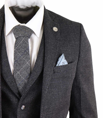 Men's 3 Piece Black Herringbone Tweed Suit