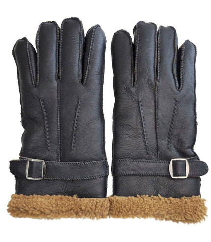 Infinity Leather Mens Brown Luxury Sheepskin Leather Gloves With Buckle