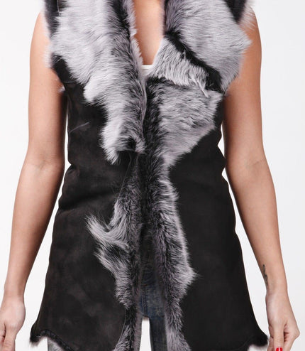 Women's Toscana Sheepskin Long Gilet-Sorocaba - Black Silver