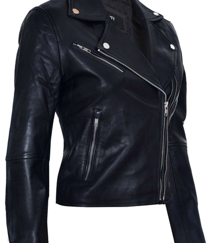 Womens Classic Red Nappa Leather Retro Biker Jacket-Bergen