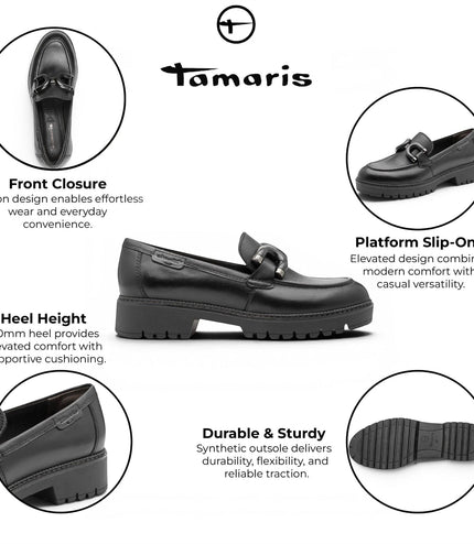 Tamaris Women's Black Leather Loafer Comfort Shoes - 24740-47