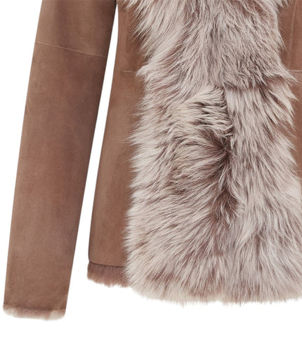 Women's Taupe Sheepskin Toscana Shearling Suede Leather Jacket - Noir