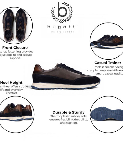 Bugatti Men's Navy Blue Leather Lace-Up Trainer Sneaker Shoes - Timon