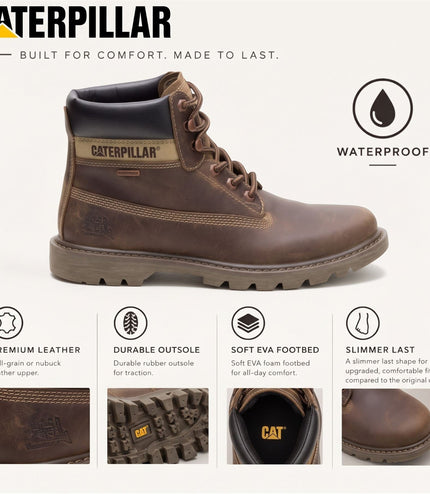 Caterpillar (CAT) Men's Brown Waterproof Leather Lace Up Ankle Boots -  Colorado 2.0 Tractor