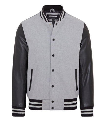 Letterman Baseball Wool Leather Varsity Bomber Jacket - Genoa - Grey/Black