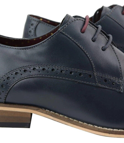 Mens Classic Oxford Brogue Derby Shoes In Navy Blue Leather