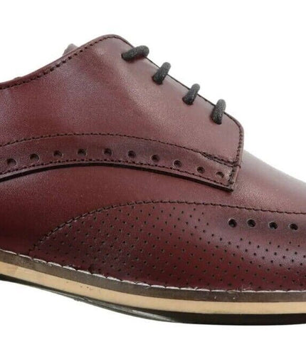 Mens Classic Oxford Brogue Shoes In Perforated Wine Leather