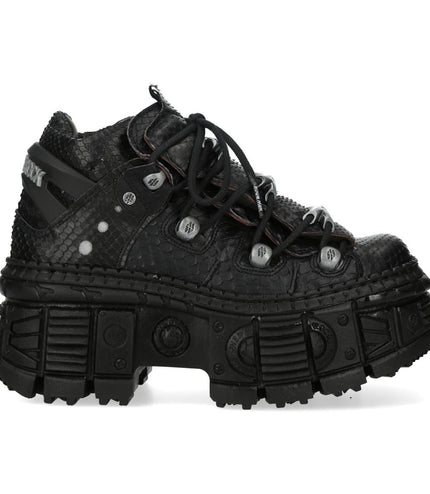 New Rock M-106Wall-C65 Python Black Leather Platform Ankle Boots