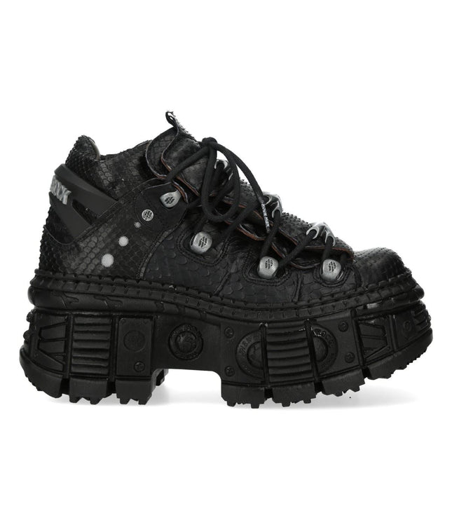 New Rock M-106Wall-C65 Python Black Leather Platform Ankle Boots
