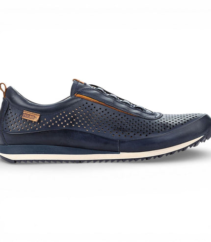 Pikolinos Men's Blue Leather Elastic Slip-on Sneaker Trainers Shoes - Liverpool
