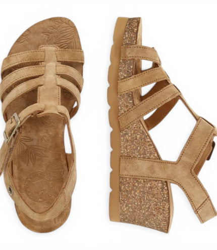 Panama Jack Women's Wedge Heel Bark Brown Suede Leather Sandals - Vero B1