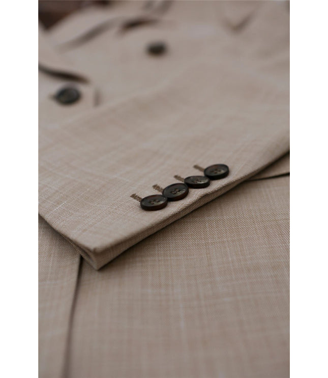 Men's 3 Piece Beige Summer Wedding Tailored Fit Suit