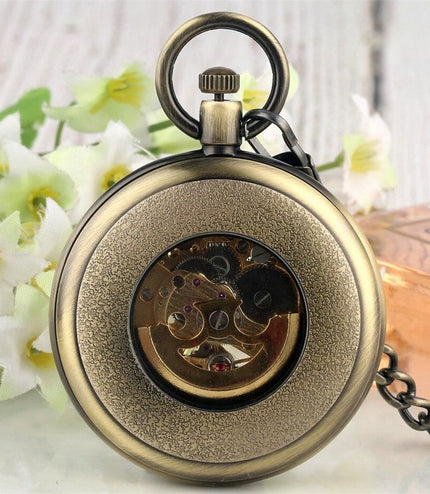Mechanical Bronze Skeleton Antique Open Face Pocket Watch