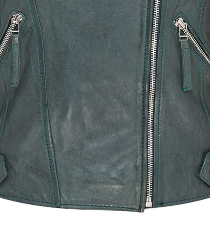 Womens Green Biker Leather Jacket - Denver