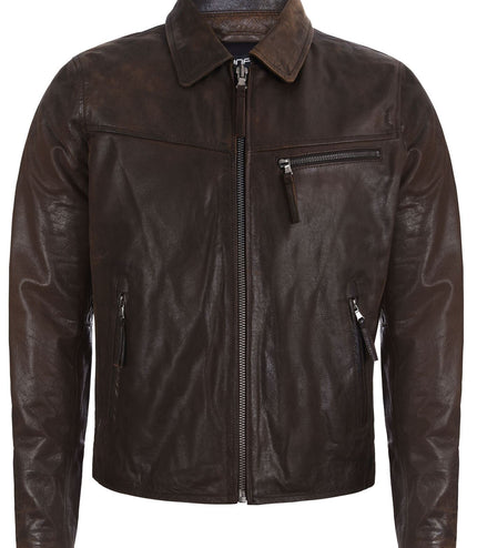 Men's Harrington Cow Hide Leather  Leather Jacket-Lima - Brown