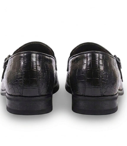 Men's Black Vegan Leather Double Monk Strap Loafer Shoes