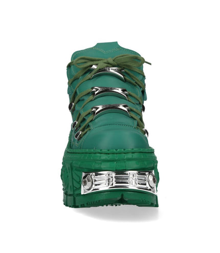 New Rock M-106Wall-C29 Metallic Green Leather Gothic Ankle Boots