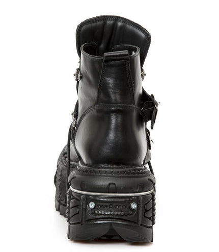 New Rock M-Tank007-S1 Black Leather Gothic Combat Platform Ankle Boots