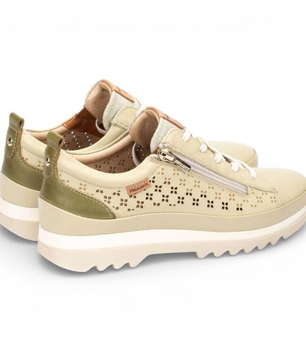 Pikolinos Women's Apple Green Leather Lace Up Zip Trainer Sneaker Shoes - Vigo