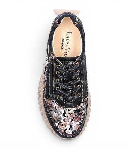 Laura Vita Women's Floral Black Leather Trainer Sneaker Shoes - Evitao-03