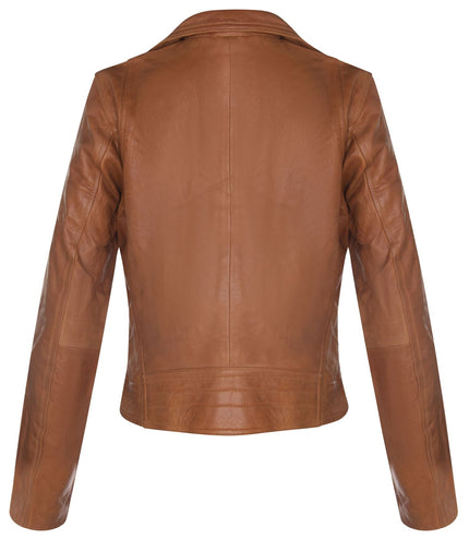 Womens Leather Classic Biker Brando Jacket-Baku - Tan