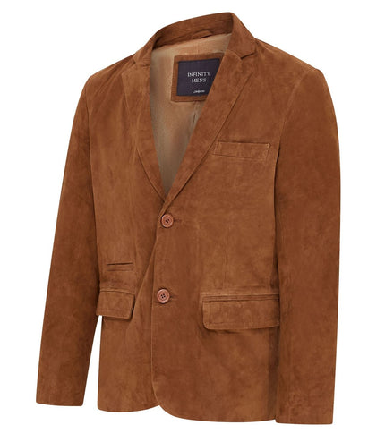 Mens Suede Blazer Jacket Soft Real Italian Leather Fitted Vintage Coat - Tan