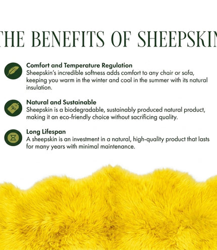 Genuine Bright Yellow Sheepskin Natural Silky Soft Fluffy Real Wool Rug