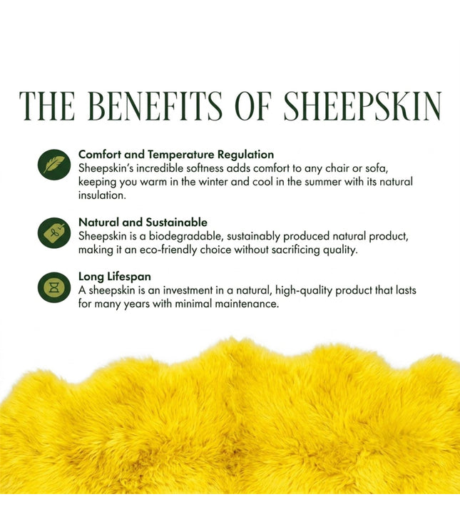 Genuine Bright Yellow Sheepskin Natural Silky Soft Fluffy Real Wool Rug