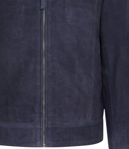 Mens Navy Goat Suede Leather Harrington Biker Jacket - Berlin