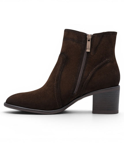 Tamaris Women's Mocca Brown Suede Leather Heeled Ankle Boots - 25313-47