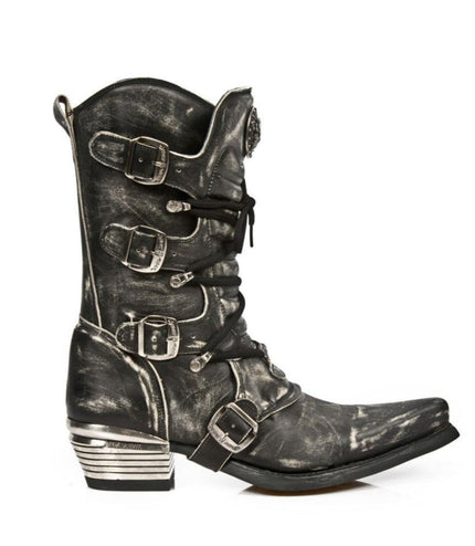 New Rock M.7993-S3 men grey Dallas leather cowboy boot side profile