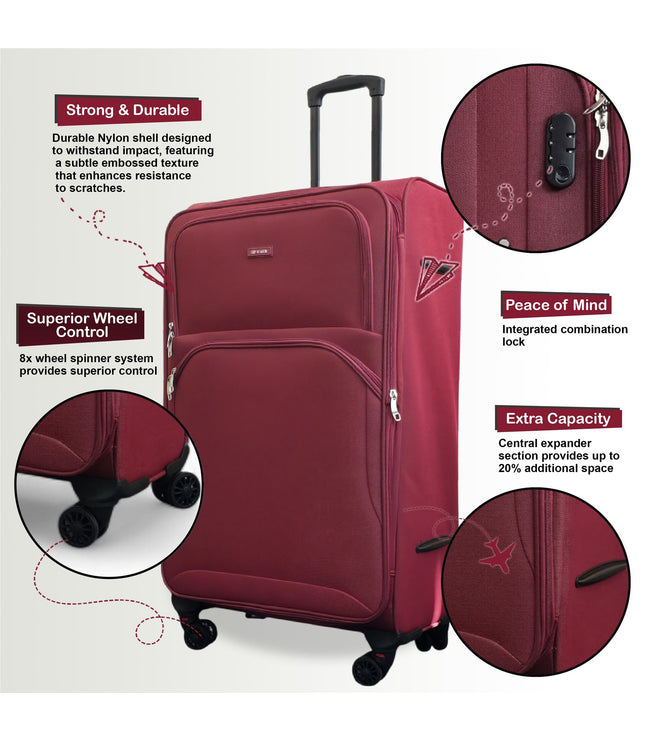 Gosford Set of 3 Soft Shell Suitcase in Burgundy Red