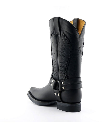 Grinders Mens Black Leather Cowboy Boot - Galveston