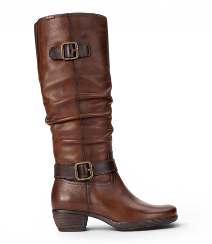 Pikolinos Women's Brown Leather Heel Knee-High Long Boots - Utiel