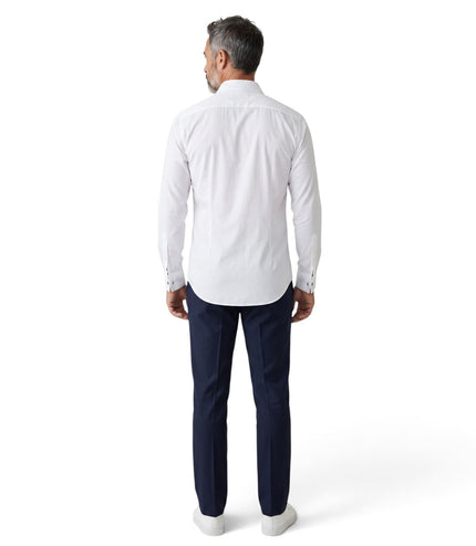 Men's White Slim Fit Long Sleeve Formal Plain Dress Shirt - JP