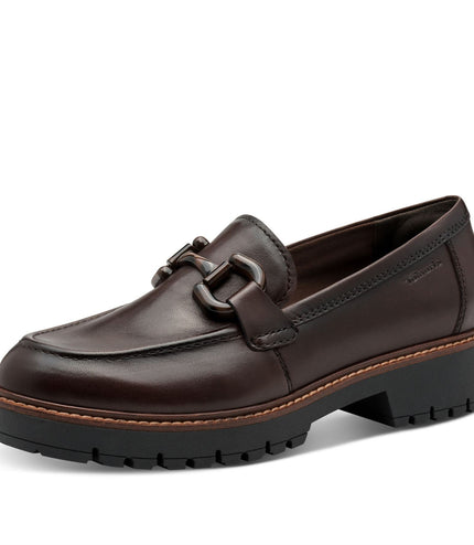 Tamaris Womens Mocca Brown Leather Loafers Slip-On Platform Shoes