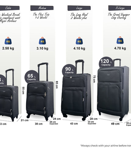 Tahara Set of 4 Soft Shell Suitcase in Grey